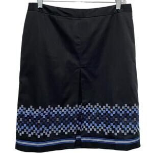 Ann Taylor LOFT Black A-Line Skirt Size 10 Blue Embroidered Hem Ribbon Trim